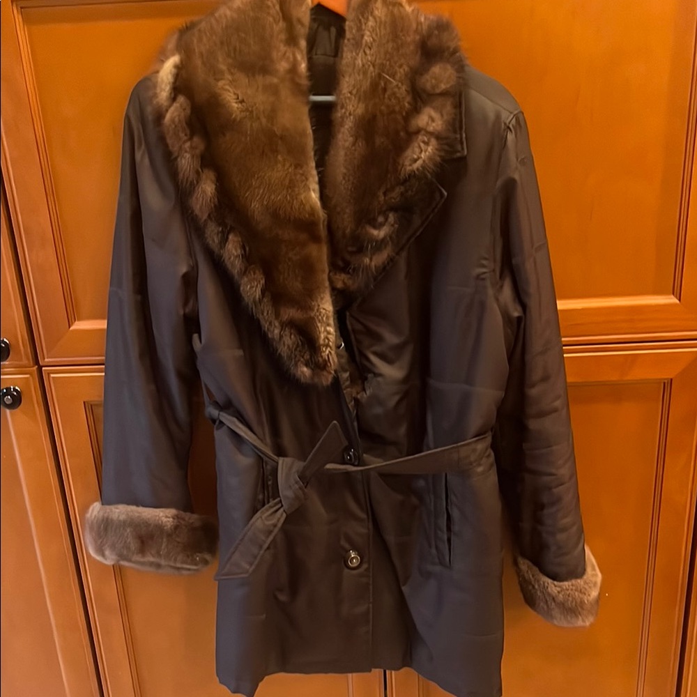 Brown Mink Fur Trimmed Italian Coat